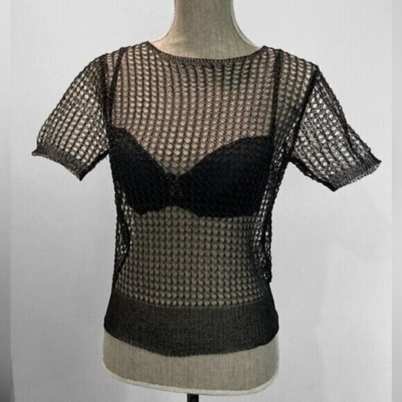 ZARA Black Mesh T-shirt - Picture 2 of 15